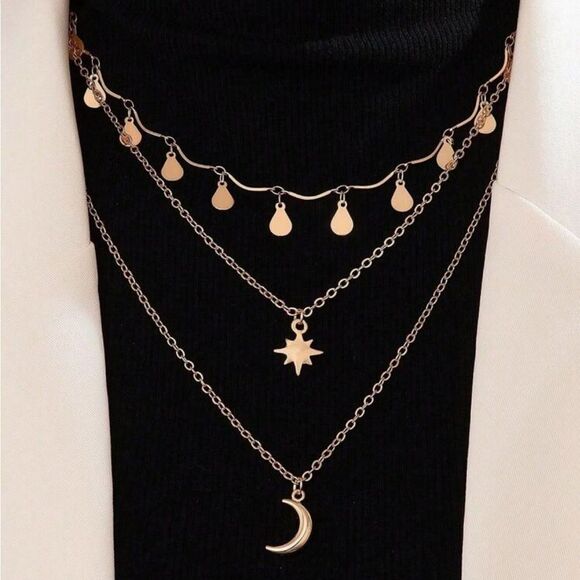 Gold Moon Star Layered Necklace - Picture 1 of 3